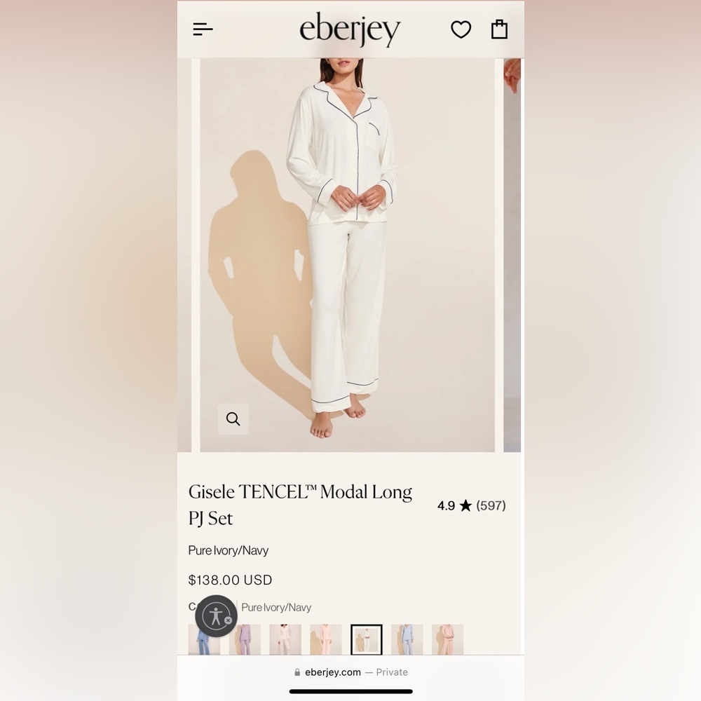 Eberjey pajamas - “Gisele TENCEL Modal Long PJ Set” - white - size Small